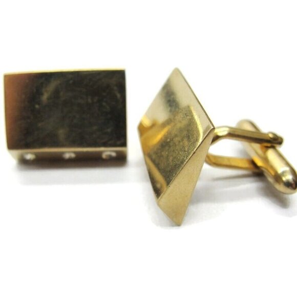 Swank Cufflinks Gold-Tone Rectangular Rhinestone Tux Shirt Dress Suit Vintage - Picture 3 of 9